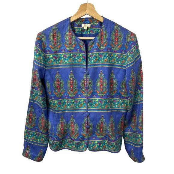 J Jill Silk Jacket Multicolor Womens Large Button Rainbow - Picture 1 of 11